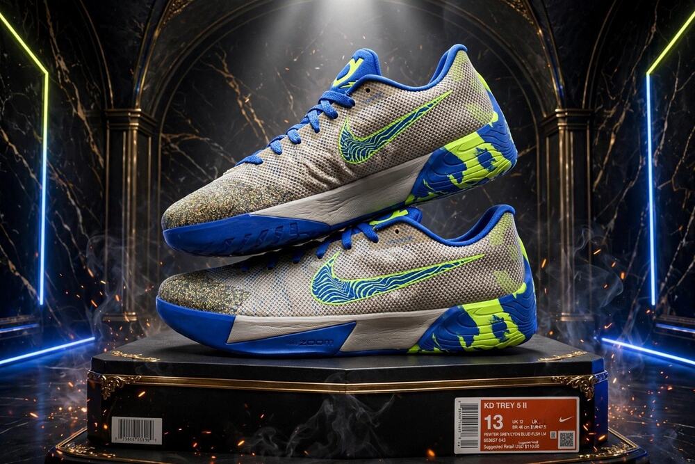 Size 13 - Nike KD Trey 5 II 653657-043 Pewter Grey Lyon Blue Flash Lime KD